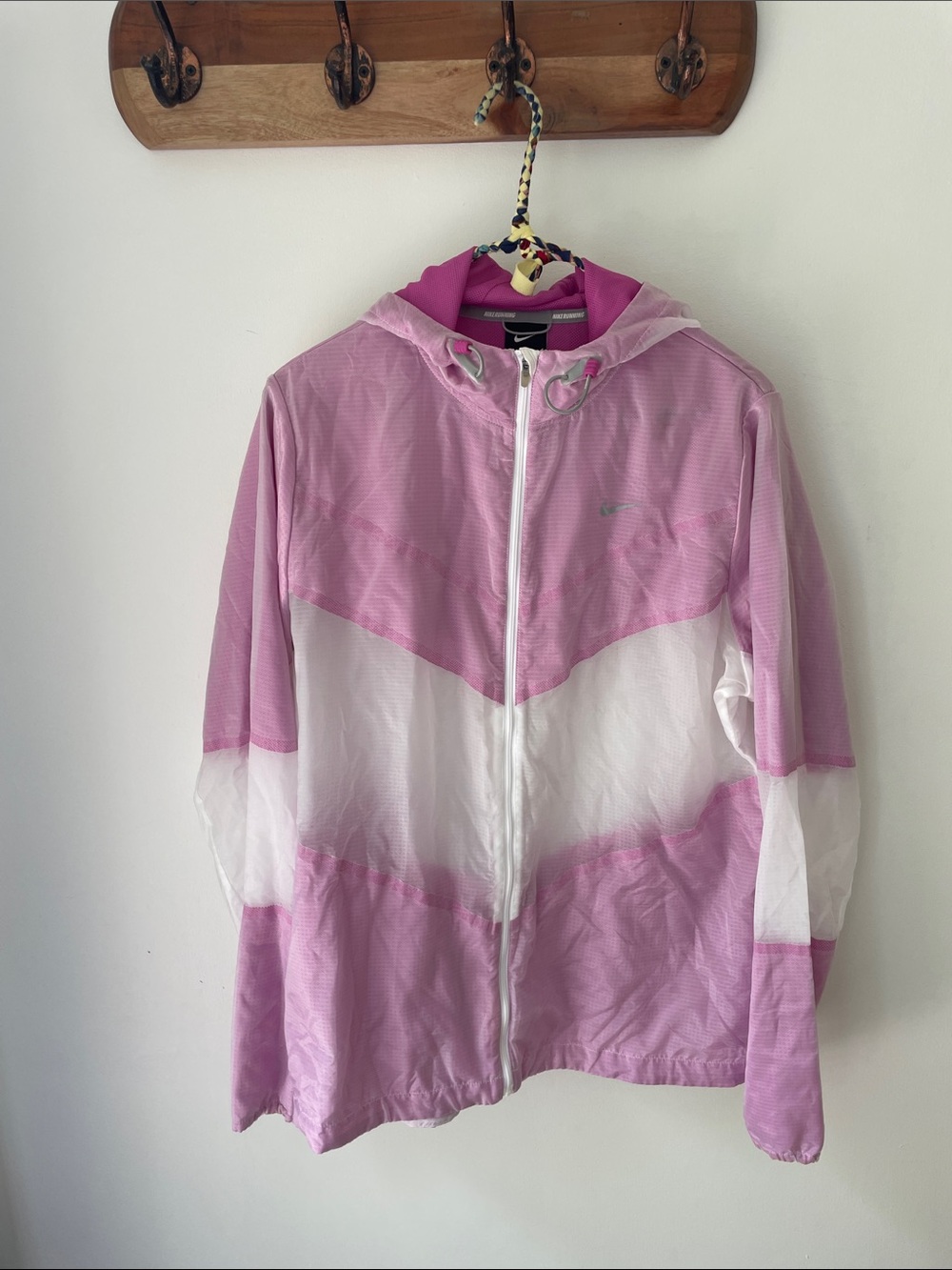 Nike Pink and White Colorblock Hooded Windbreaker